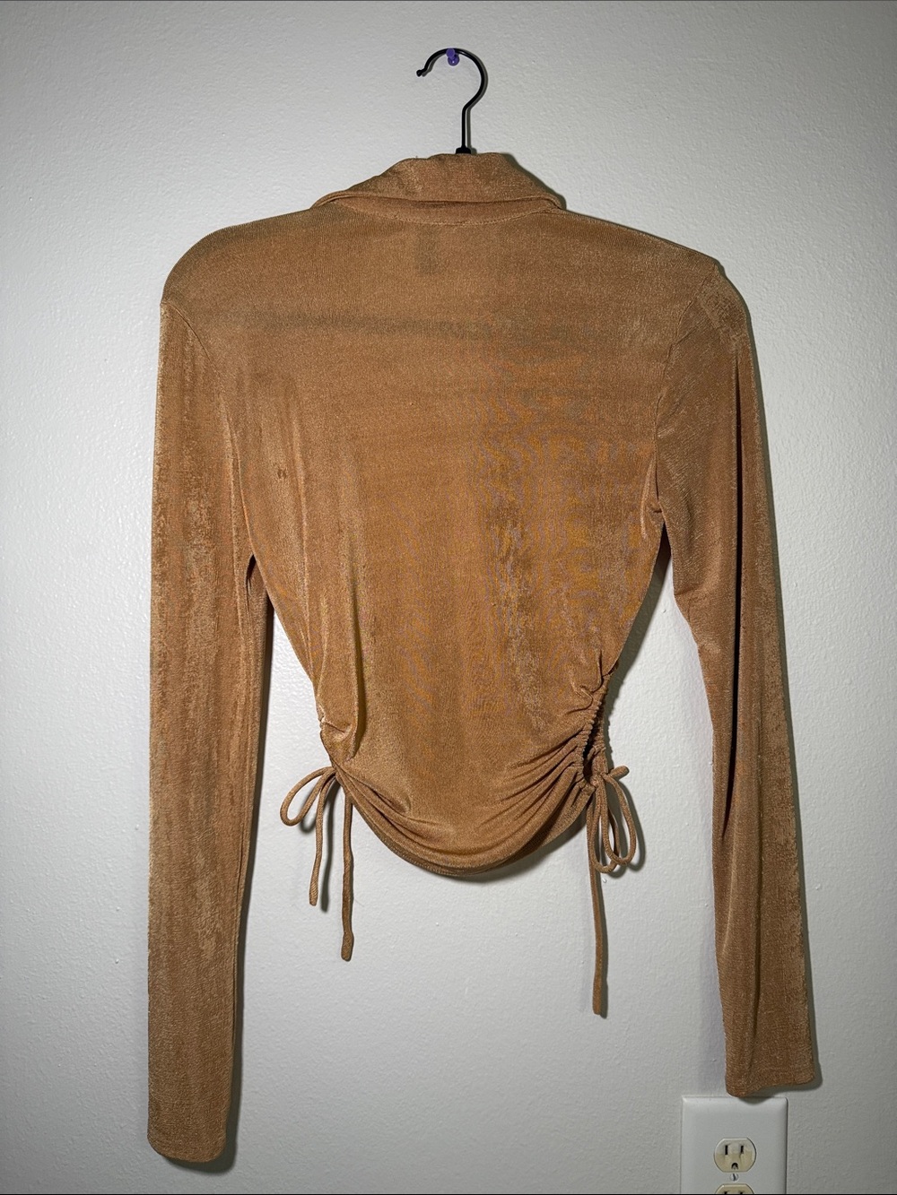 Forever 21 Tan Ruched Drawstring Button-Down Top - Picture 2 of 5